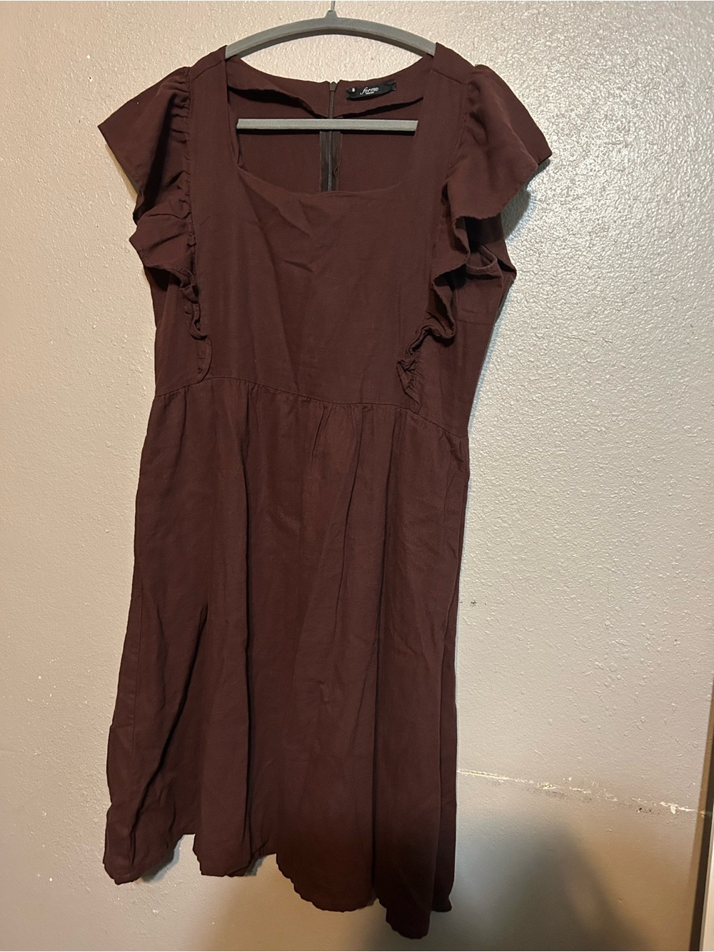 Una Brown Ruffle Sleeve Mini Dress